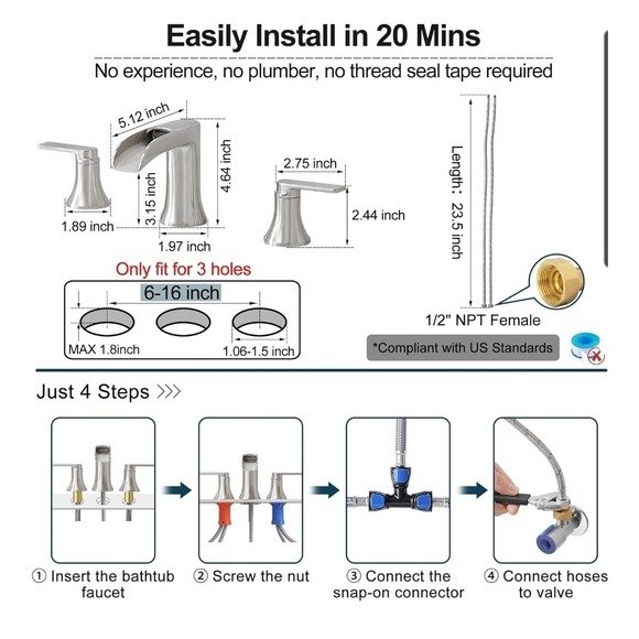 NEW waterfall bathtub faucet, never used - Picture 7 of 10